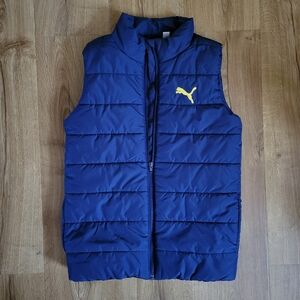 Boys Puma Blue Puffer Vest with Yellow Logo